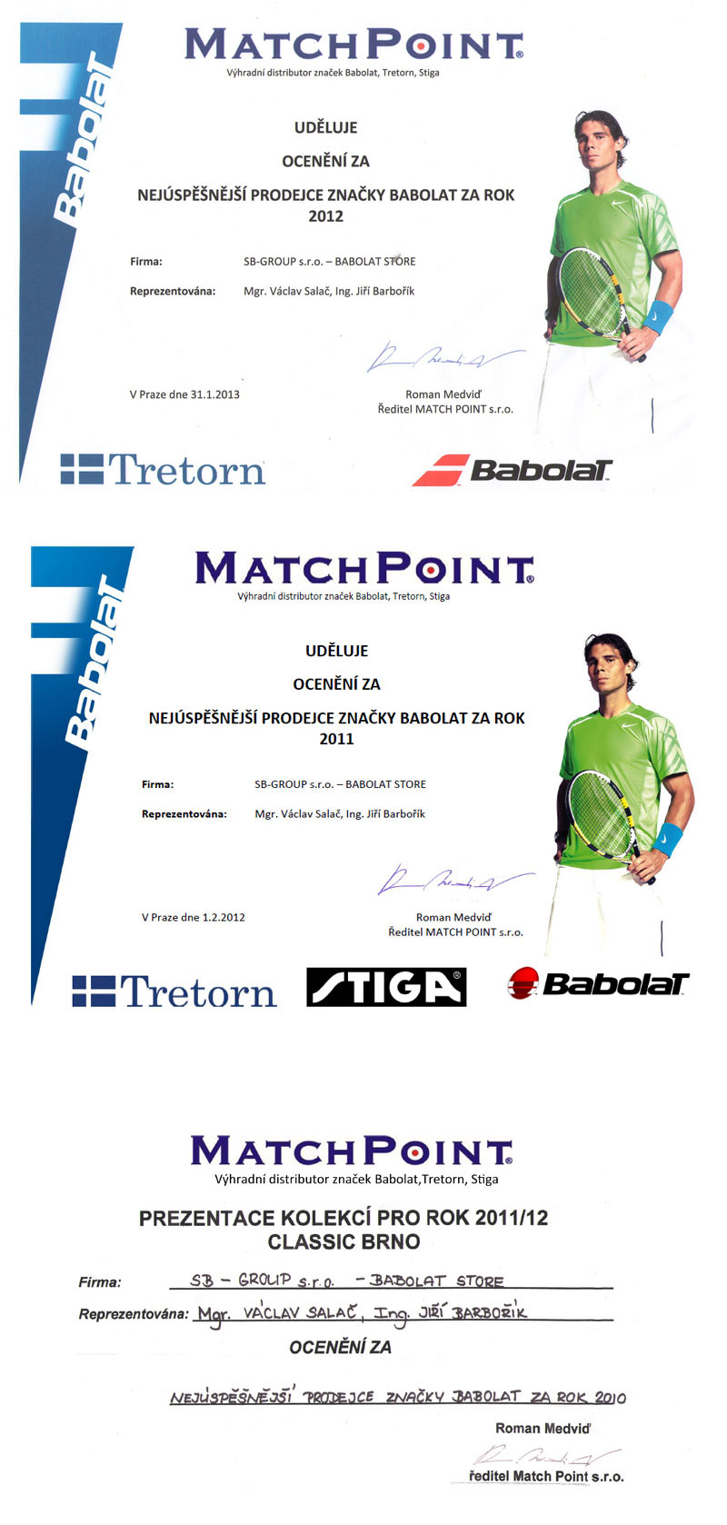 Babolat Store - nejúspěšnější prodejce Babolat roku 2010 až 2012